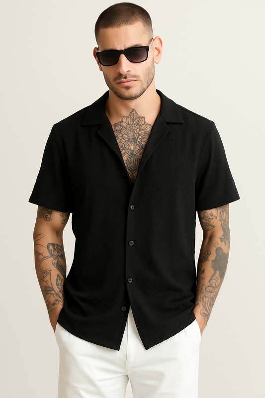 Men Regular Fit Self Design Club Collar Casual Shirt