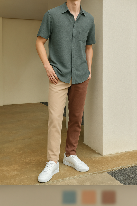 Men Regular Fit Self Design Spread Collar Casual Shirt