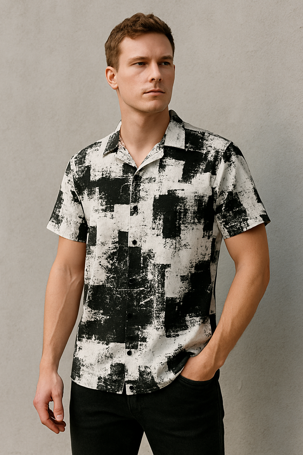 Men Regular, Super Slim Fit Graphic Print Lapel Collar Casual Shirt
