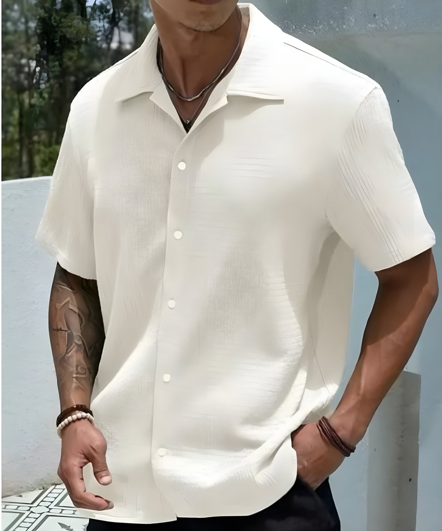 Men Regular Fit Solid Club Collar Casual Shirt