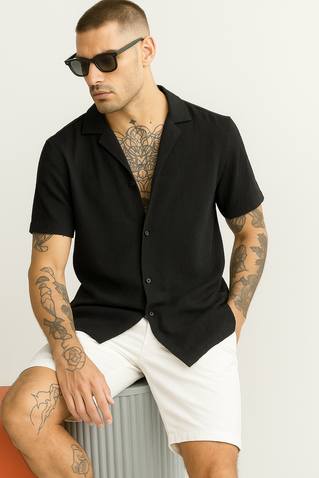 Men Regular Fit Self Design Club Collar Casual Shirt