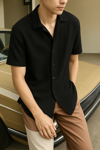 Men Regular Fit Self Design Club Collar Casual Shirt