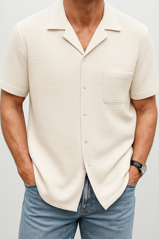 Men Regular Fit Self Design Spread Collar Casual Shirt