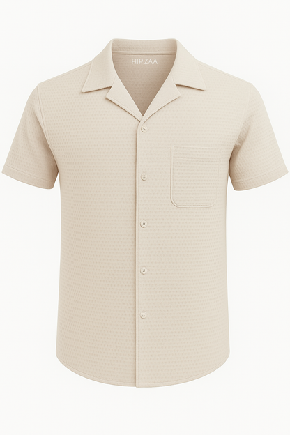 Men Regular Fit Self Design Spread Collar Casual Shirt