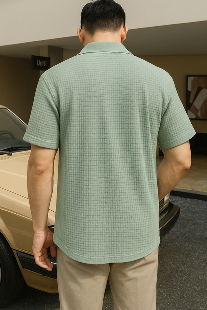 Men Regular Fit Self Design Spread Collar Casual Shirt