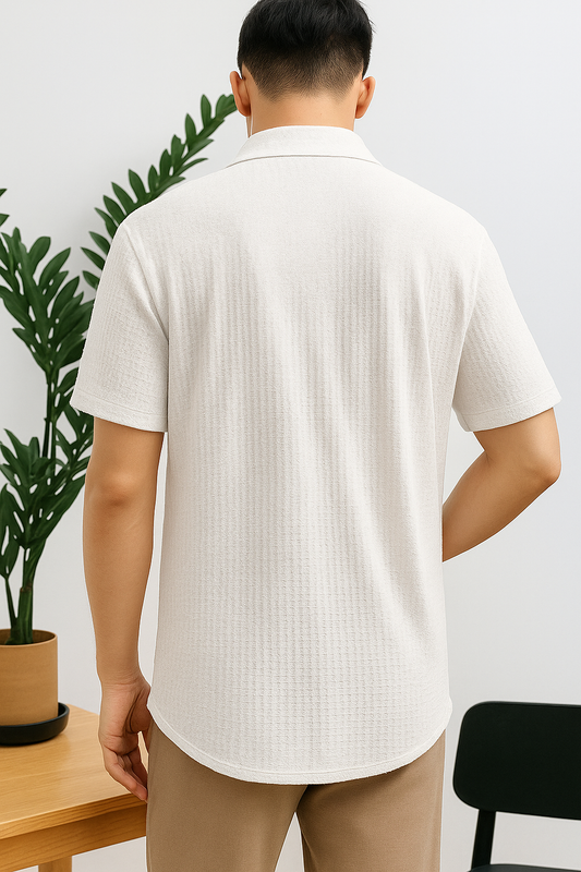 Men Regular Fit Self Design Spread Collar Casual Shirt