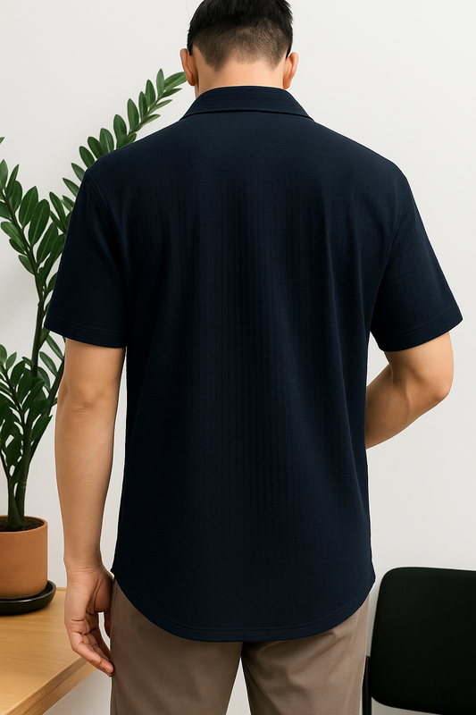 Men Regular Fit Self Design Spread Collar Casual Shirt