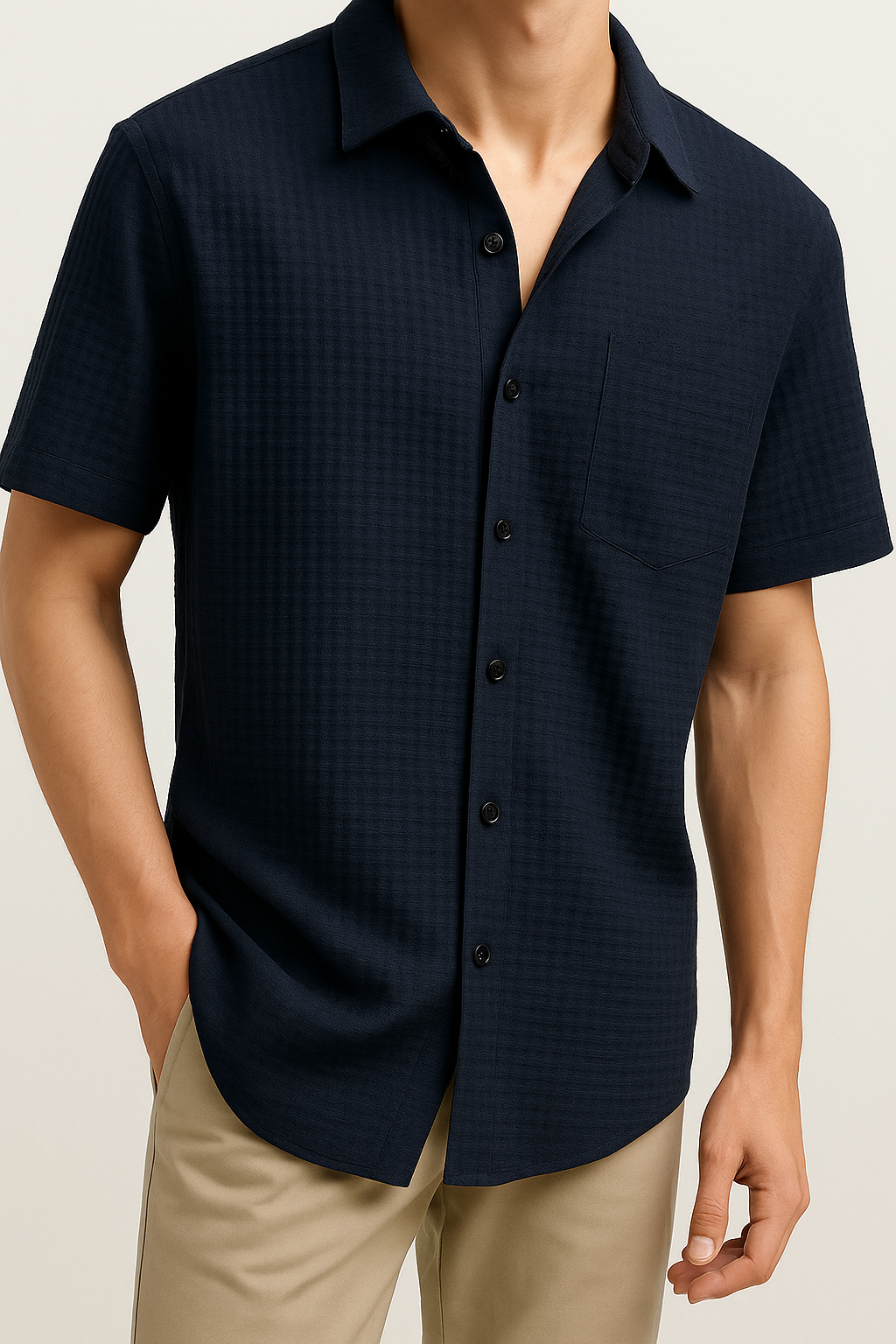 Men Regular Fit Self Design Spread Collar Casual Shirt