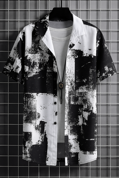 Men Regular, Super Slim Fit Graphic Print Lapel Collar Casual Shirt