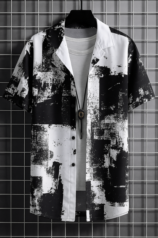 Men Regular, Super Slim Fit Graphic Print Lapel Collar Casual Shirt