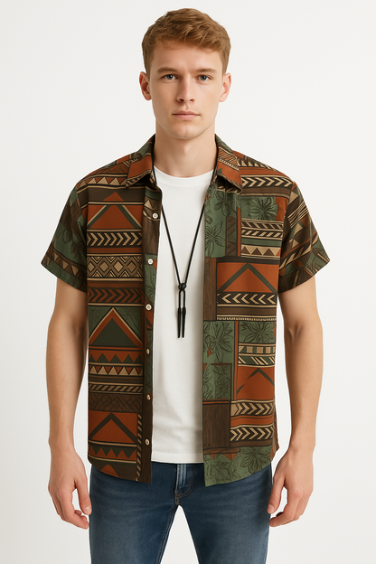 Men Regular Fit Printed Cut Away Collar Casual Shirt