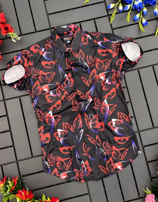 Men Regular Fit Printed Cut Away Collar Casual Shirt