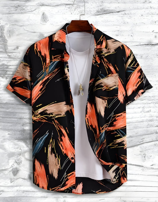 Men Regular Fit Printed Spread Collar Casual Shirt