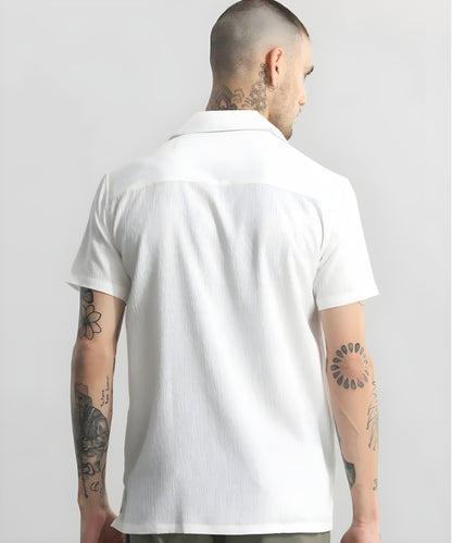 Men Regular Fit Solid Club Collar Casual Shirt