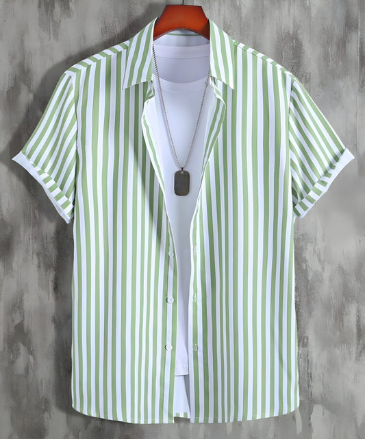 Men Regular Fit Striped Button Down Collar Casual Shirt
