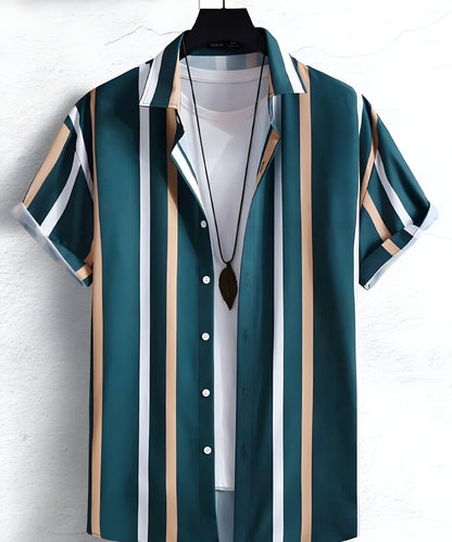 Men Regular Fit Striped Spread Collar Casual Shirt