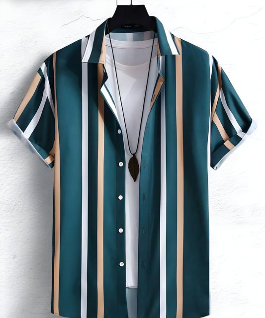 Men Regular Fit Striped Spread Collar Casual Shirt