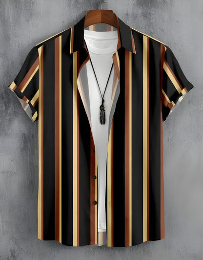 Men Regular Fit Striped Spread Collar Casual Shirt