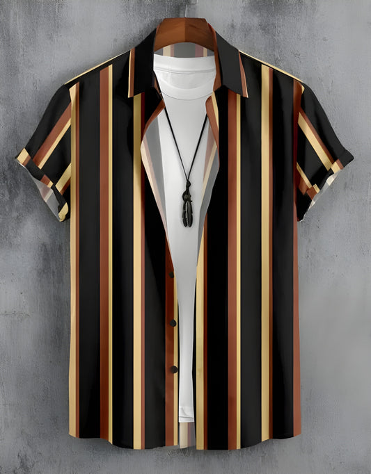Men Regular Fit Striped Spread Collar Casual Shirt