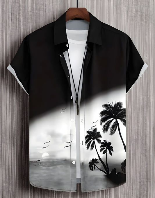 Men Slim Fit Printed Cut Away Collar Casual Shirt